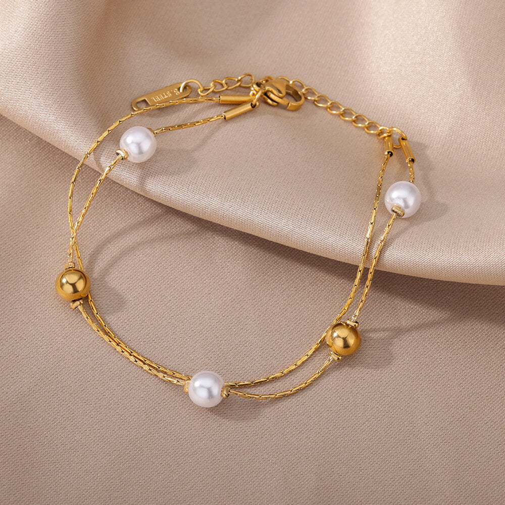 Pearl Double Chain Bracelet