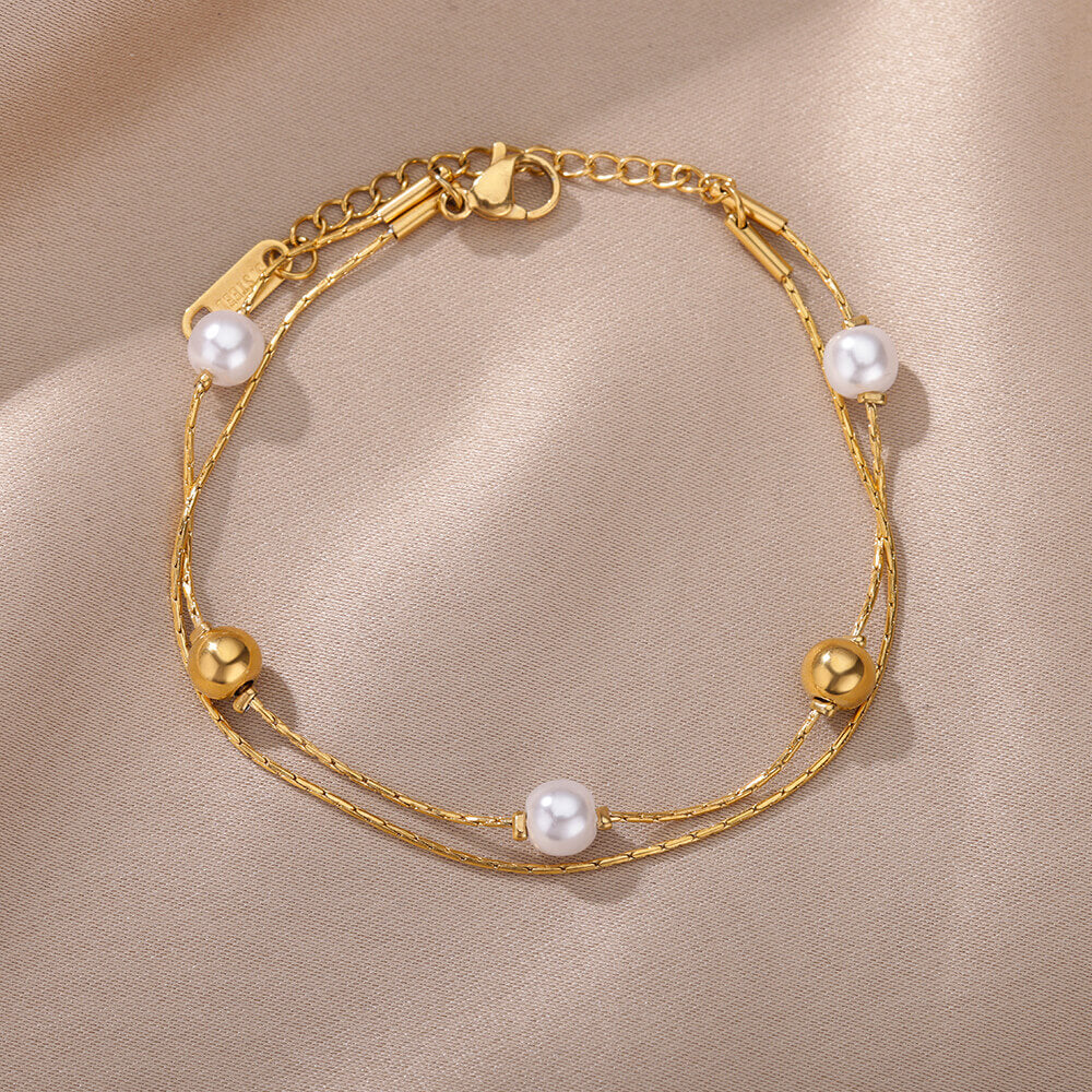 Pearl Double Chain Bracelet