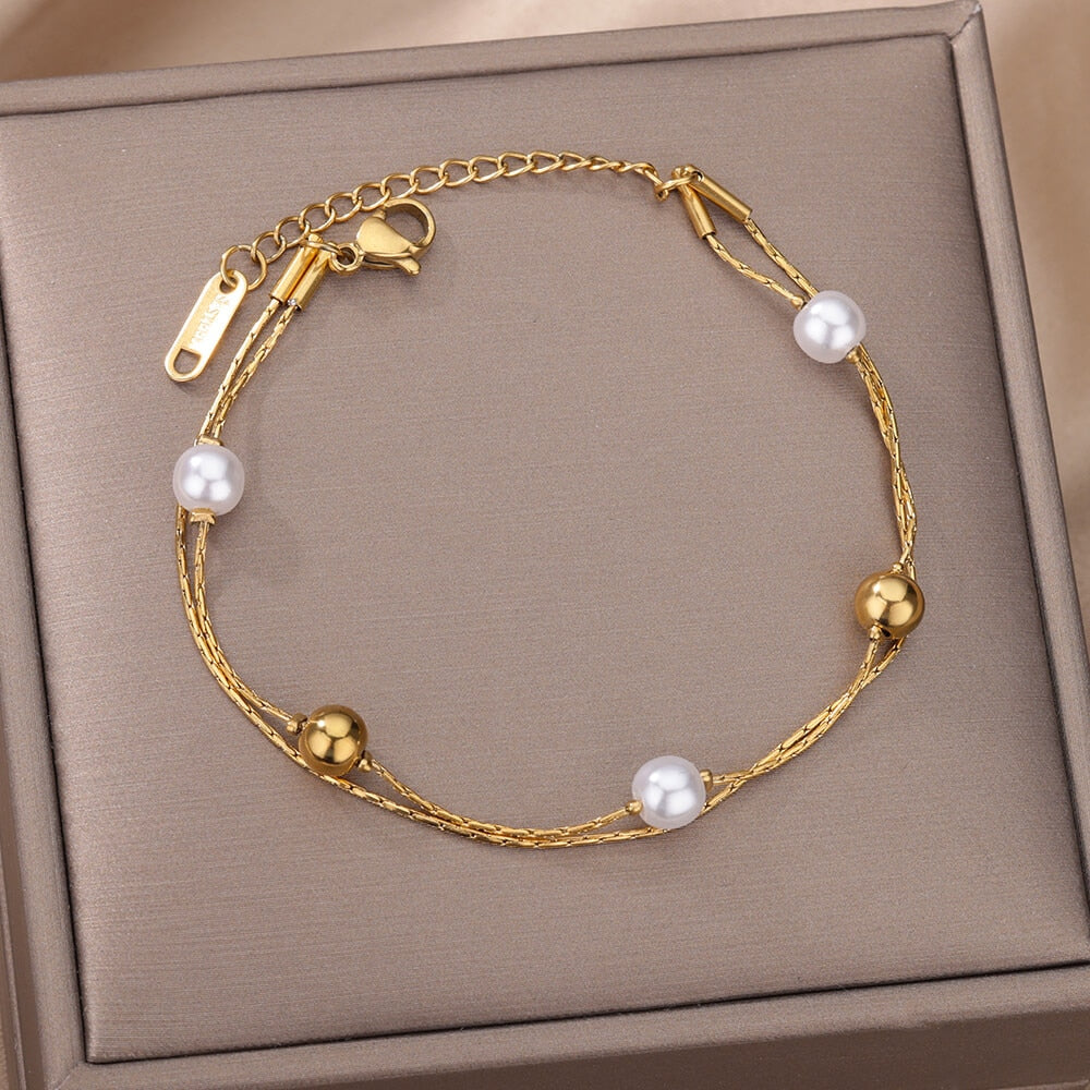 Pearl Double Chain Bracelet